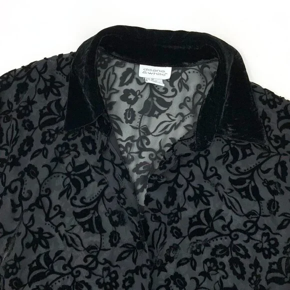 Vintage Y2K Black Sheere Burnout Velvet Blouse from Deane & White Sz M - Picture 14 of 16